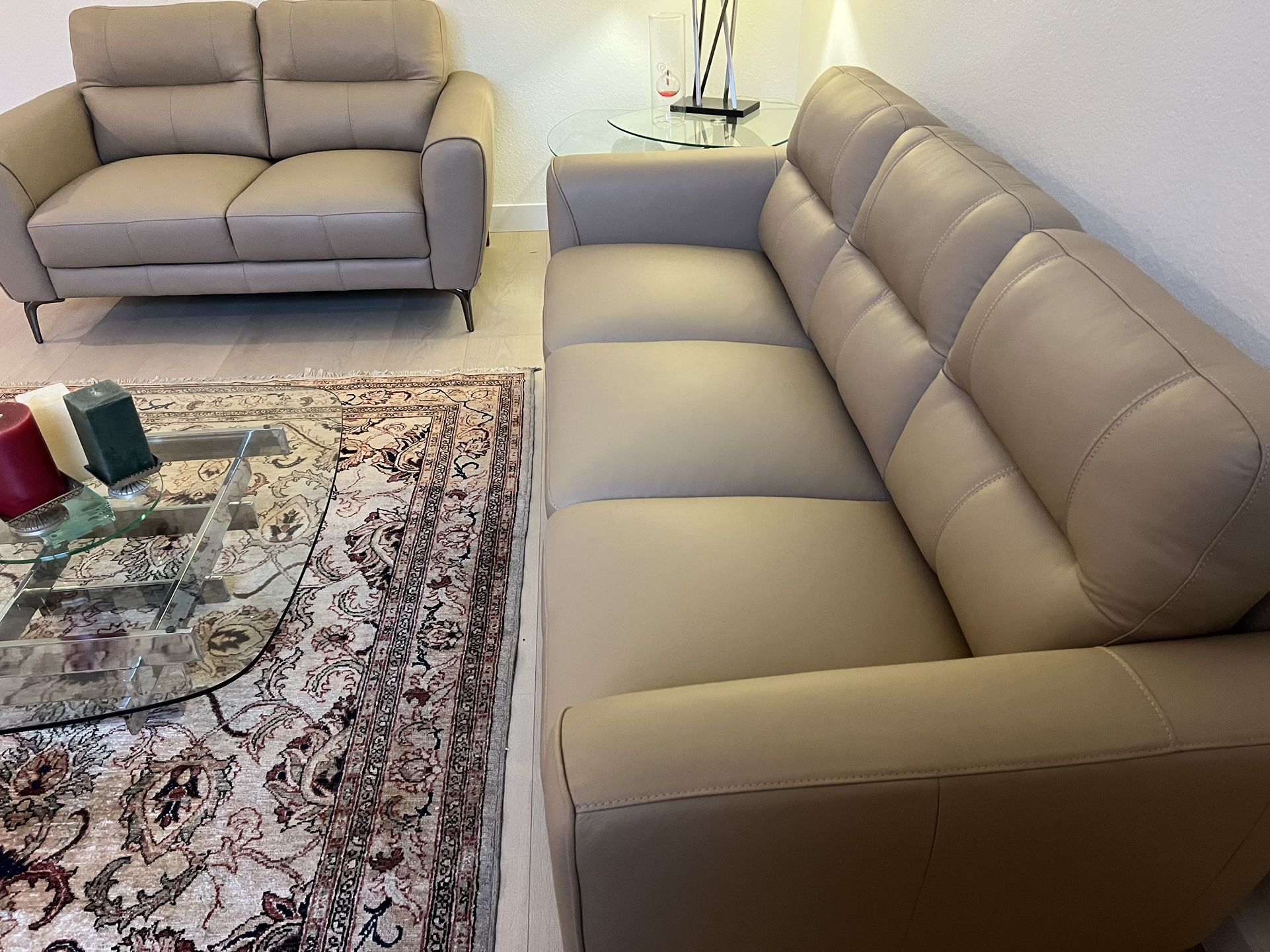 New Top Grain Genuine Leather Couch. Taupe. 82”x37”x34”H. Free Delivery!