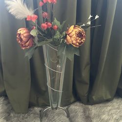 Vintage MCM Iron & Scalloped Glass Floor Vase