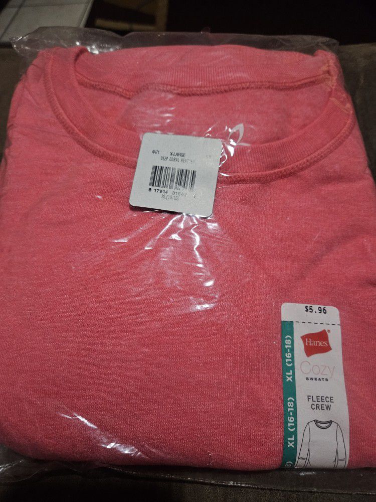 Hanes Fleece Crew Sweatshirt Pink XL