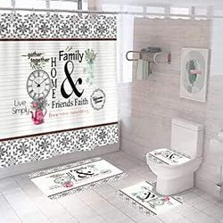 Jefuzh 4 Piece Green Marble Funny Bathroom Decor Turquoise Bath Curtain Bathroom Accessories Sets 