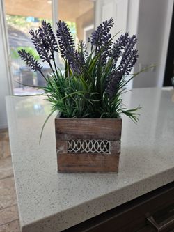 Faux Lavender Arrangement in Rustic Farmhouse Wooden Planter Box