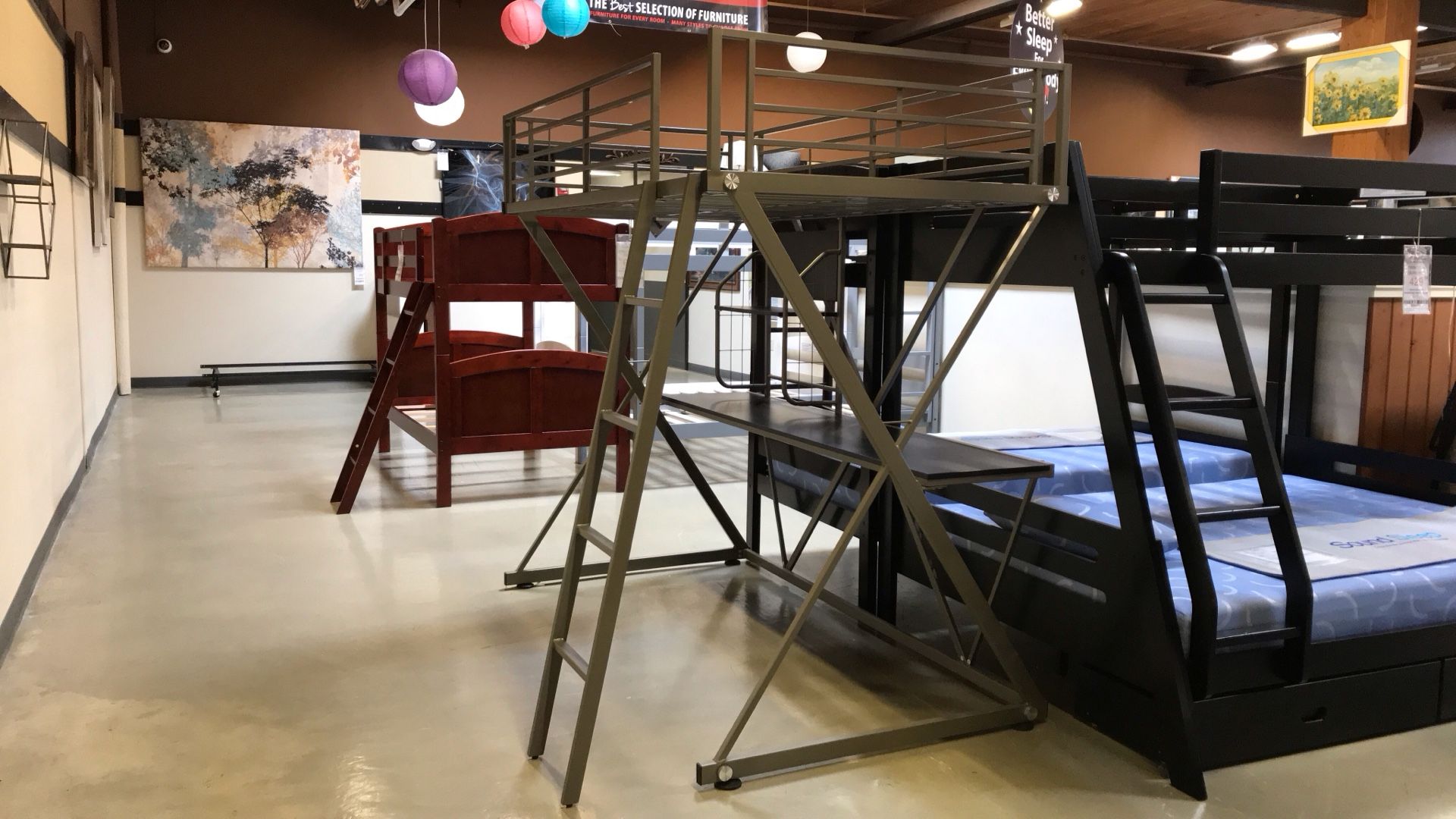 Metal Pewter Student Twin Loft Bed w/ Desk