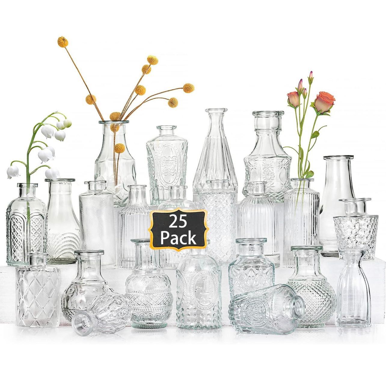 Set of 25 glass vases, small clear vases for flower