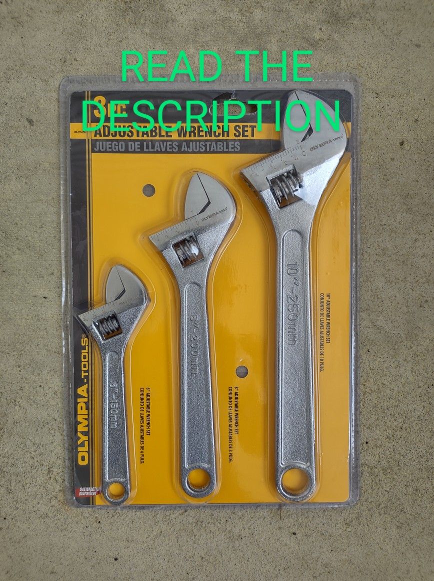 $20 Firm. STILL AVAILABLE. 3 Piece Adjustable Wrench Tool Set