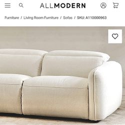 Free Delivery NEW FACTORY SEALED Power Recliner Luxury Sofa, Warm White Basketweave (Retail $4,000)