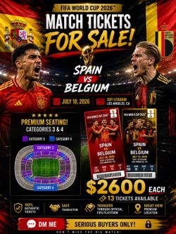 🔥 Spain vs Belgium FIFA World Cup 2026 Tickets | July 10 | Cat 3 & 4
