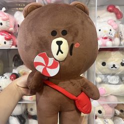 Line Friends Plushie 16” Brown In sweetieland Holding Lollipop And Red Bag NWT