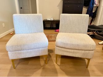 2 accent chairs - grey/cream with gold metal legs