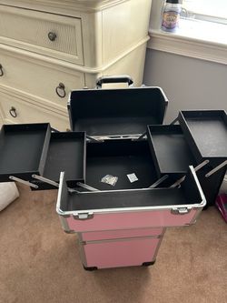 Pink Rolling Makeup Case with Trays