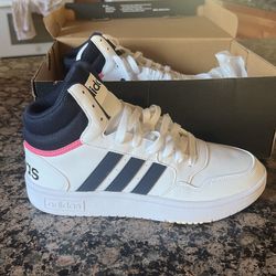 adidas Women's Hoops 3.0 Mid White Navy Pink Basketball Shoes Sneakers Trainers