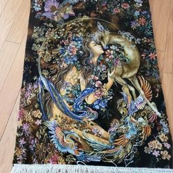 persian handmade silk and wool rug 32" by 24"