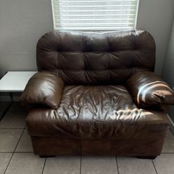 3 Pc Brown Leather Sofa Set With Ottoman 