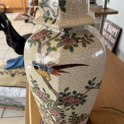 Vintage Chinoiserie Lamp in Botanical & BIRDS  Motifs  