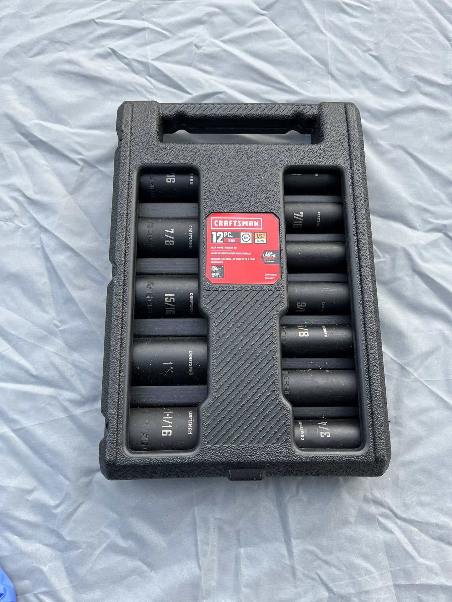 NEW! Craftsman 12 PC 6pt 1/2” Drive Deep Well Impact Socket set