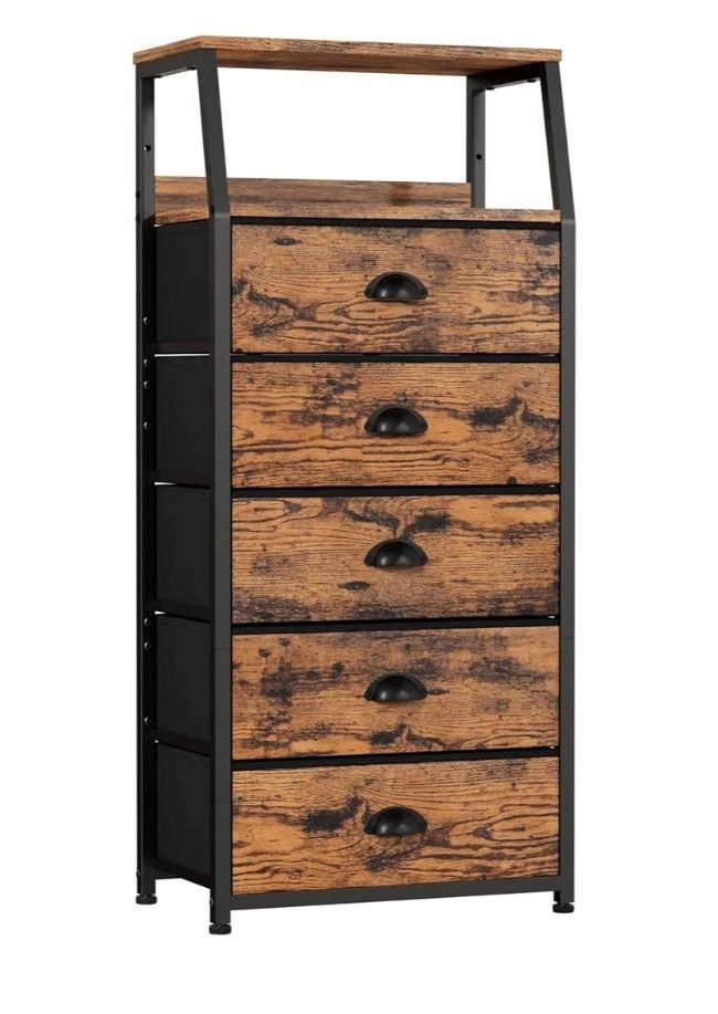 Furnulem Tall 5 Drawers Dresser, Vertical Storage Tower Fabric Dresser for Bedroom, Hallway, Entryway, Nursery, Closet Organizer, Nightstand Bedside T
