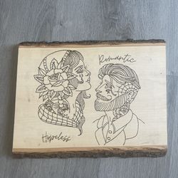 American Traditional Tattoo Couple Woodburning