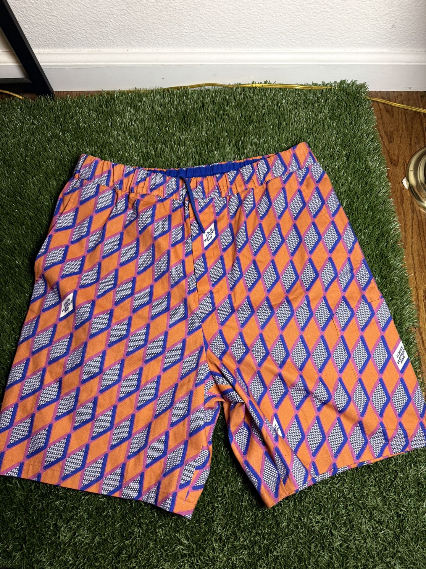 Louis Vuitton Diamond Damier Drawstring Shorts with The RealReal Tag