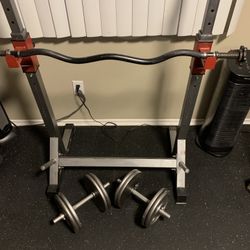 Curl Bar Rack Steel 100. Lb Dumbells Set 