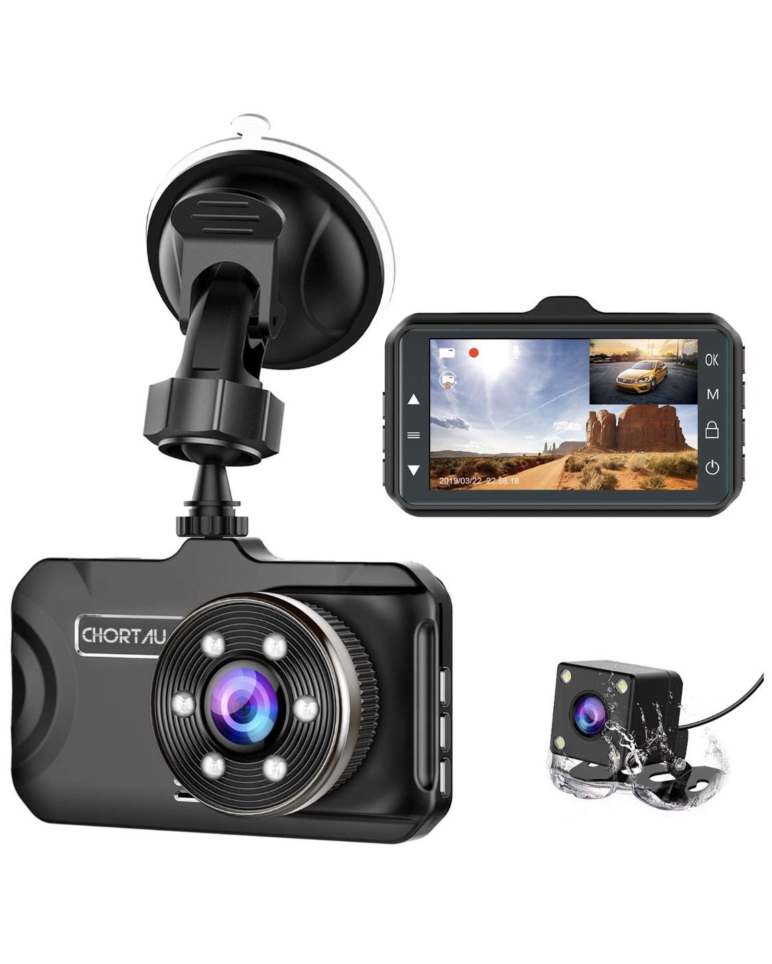 Brand new! Dash Cam Front and Rear Dual Dash Cam 3 inch Dashboard Camera Full HD 170° Wide Angle Backup Camera with Night Vision WDR G-Sensor Parking