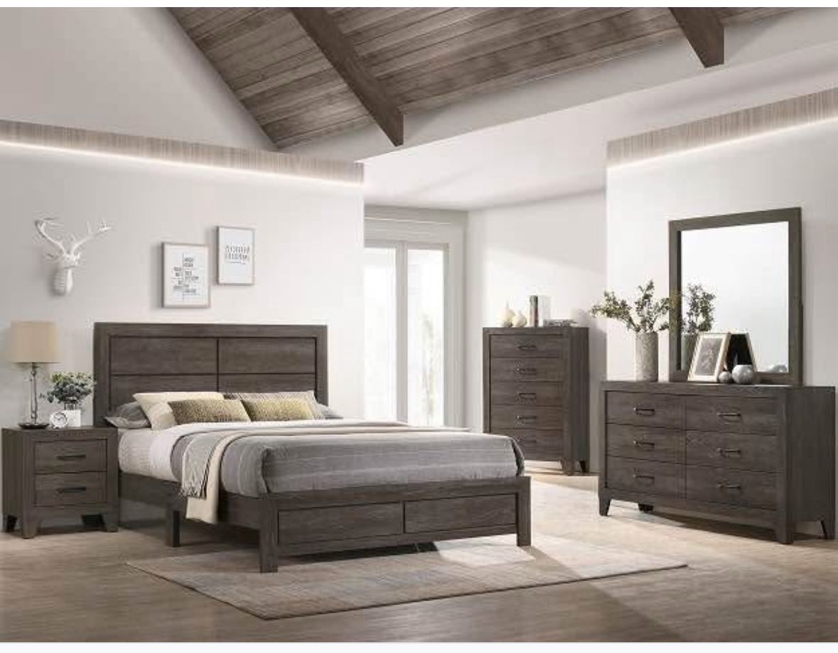 4- Pc Bedroom set Dresser,Mirror Nightstand (1) Queen size bed frame Not including Mattress and Box Sp