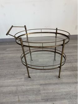 Vintage Round Glass Bar Cart with Two Shelves & Wheels $100