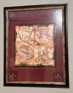 Mixed medium antique map framed print