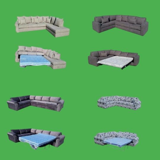 NEW 7X9FT Sectional WITH SLEEPER COUCHES Paisley Black FABRIC Velvet Grey Parchment LEATHER, Sailor PRINT Fabric Set . / More Color Avail