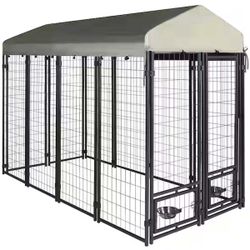 🏡 Brand New 8x4x6 Dog Kennel w/ Tarp & Bowl Feeders – Still in Box! 🐾