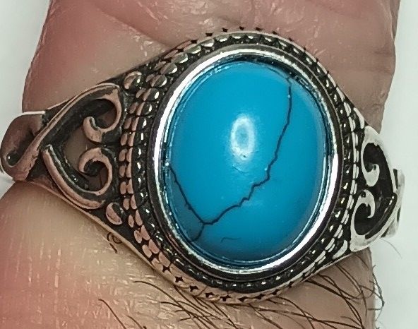 Silver Tone Ring Simulated Turquoise