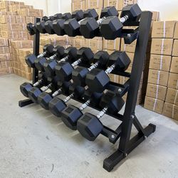 Dumbbell Set 5lb - 50lb With Heavy Duty 3 Tier Rack Brand New🏋🏽‍♂️  In The Box📦