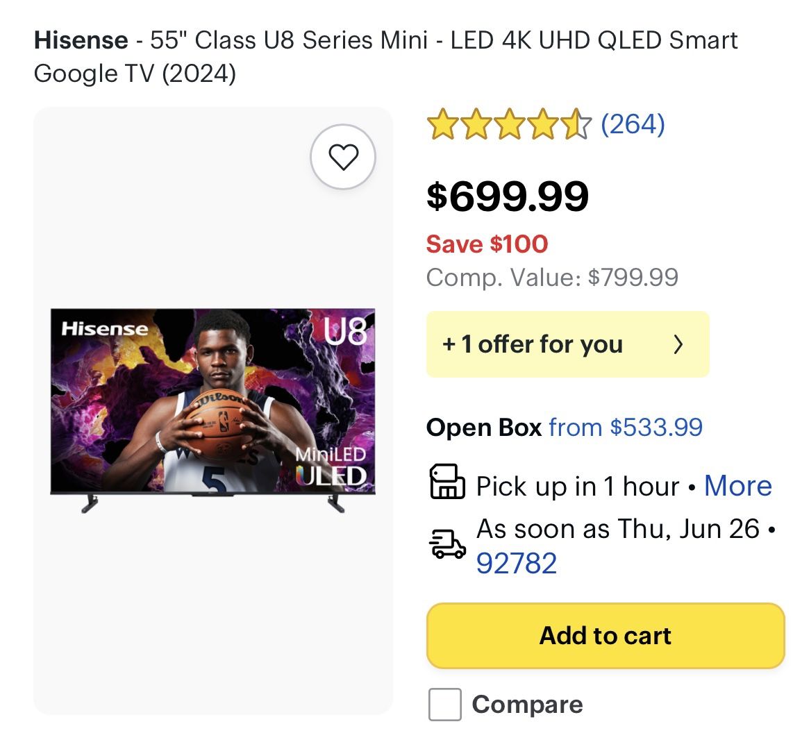55" U8N Hisense MiniLed TV