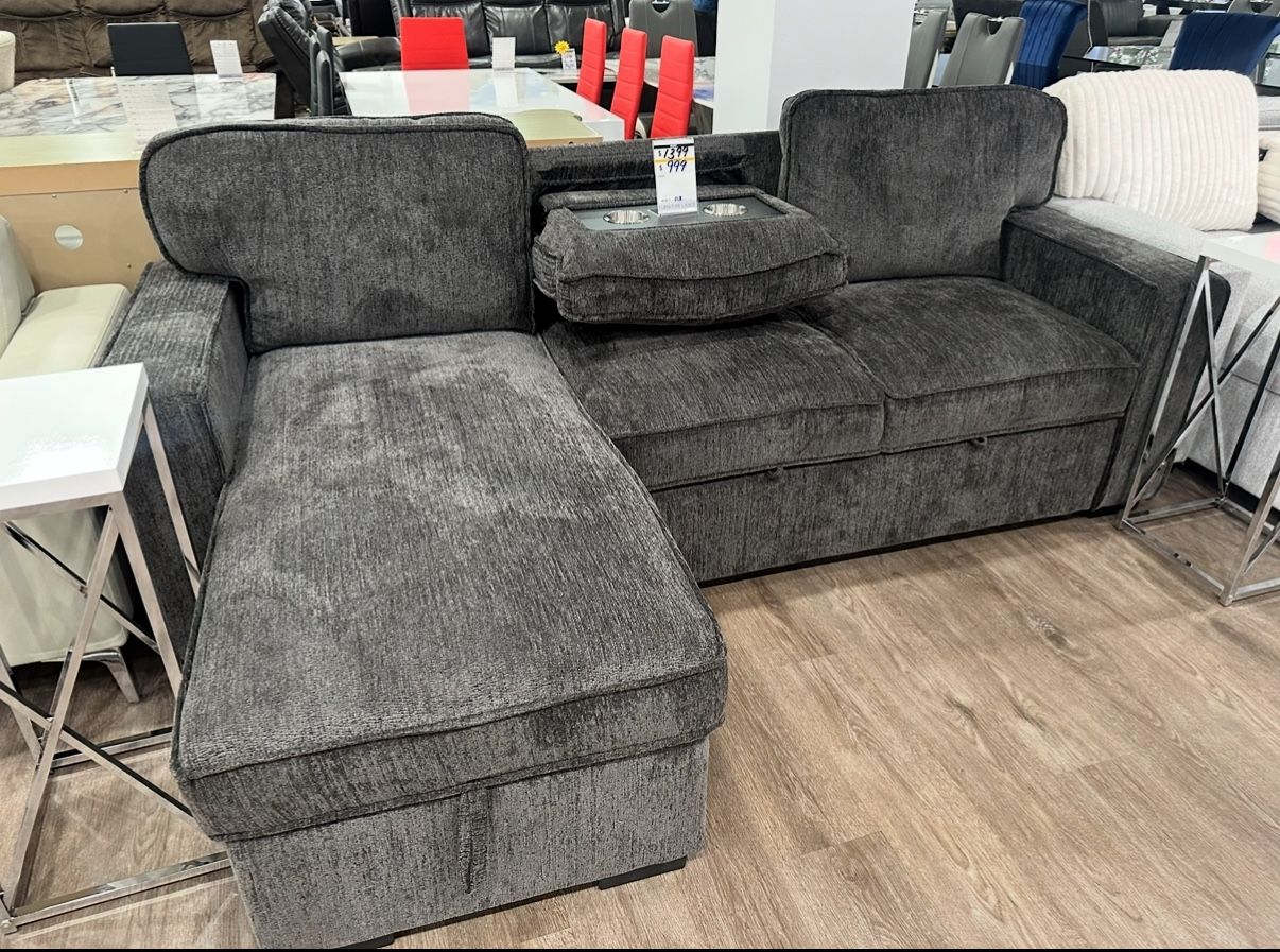 Huge Sale On Sleeper Sofa Only $599 Has Drop Down Console And Storage Chaise