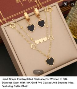 Women’s Retro Red Heart Jewelry Set – Gold Color Necklace, Bracelet & Earrings – Elegant Heart Design