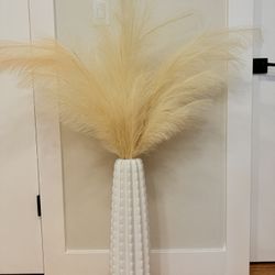 Tall Handmade Clay Vase With  Pampas Grass