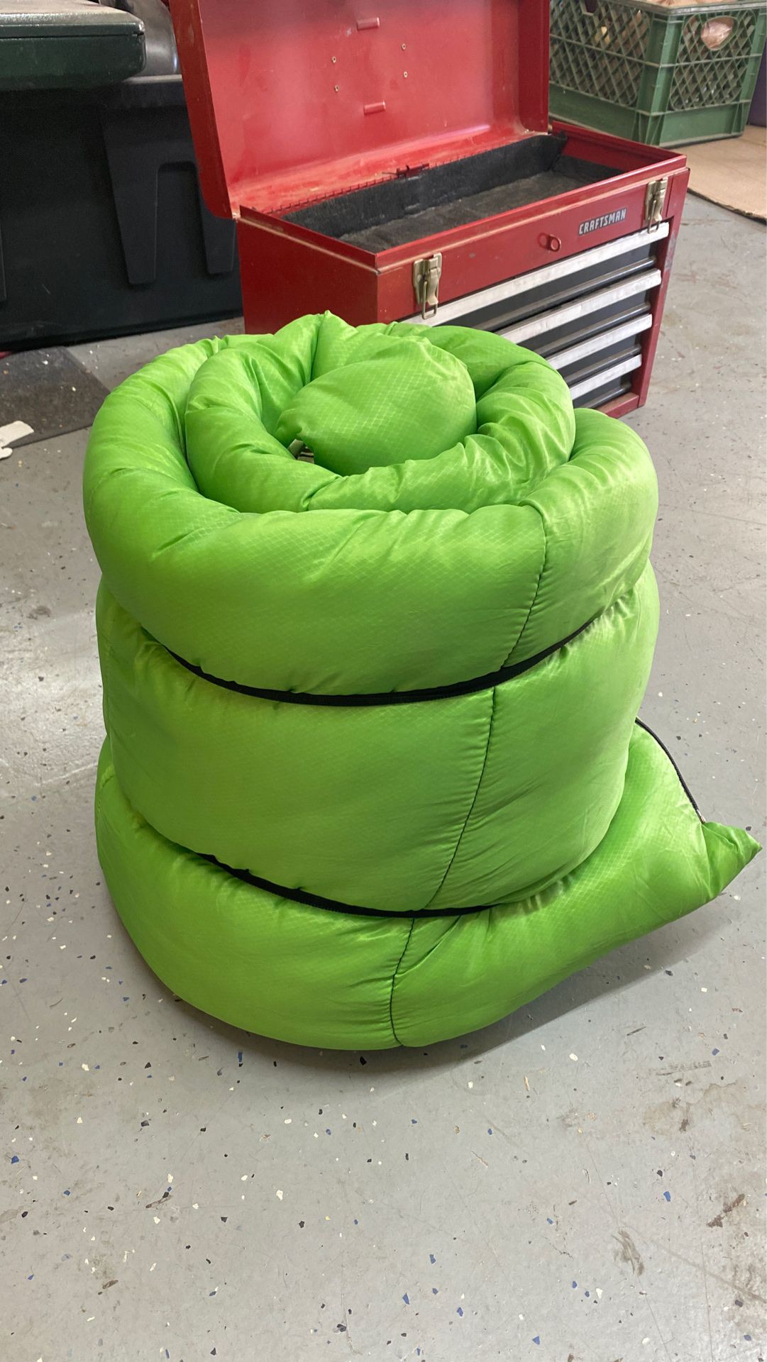 Green sleeping bag