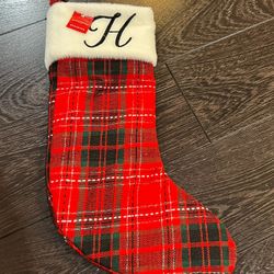 LETTER H WONDERSHOP TARGET Plaid RED CHRISTMAS STOCKING MONOGRAM RED 18" NEW