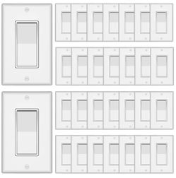 ThunderWay - Unipolar decorative wall light switch with wall plate, 15 A 120 V/277 V, (30 pcs)