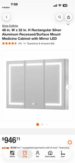 Shop ExBrite 48 in. W × 32 in. H Rectangular Silver Aluminum Recessed/Surface Mount Medicine Cabinet with Mirror LED