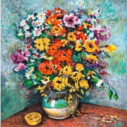 Dimitri Polak,  "Red Flowers" Hand Signed Limited Edition Serigraph on Canvas with Letter