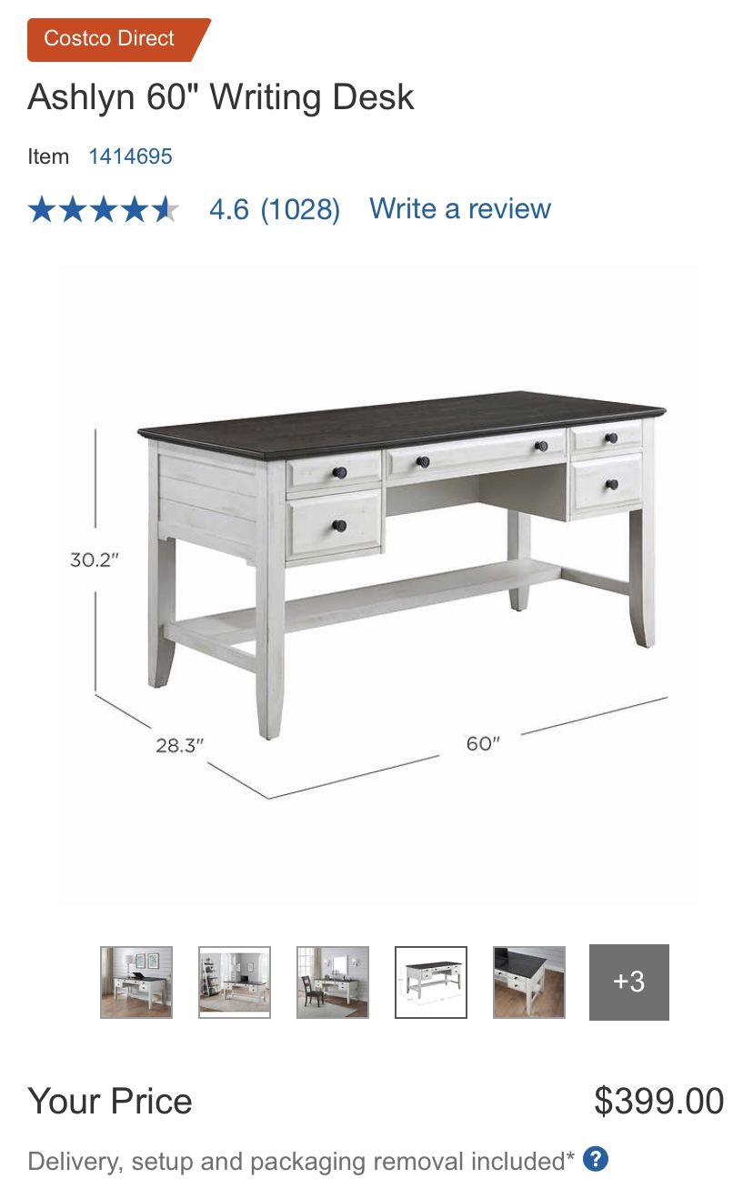 Costco Ashlyn 60” Writing Desk for Sale in Tumwater, WA - OfferUp