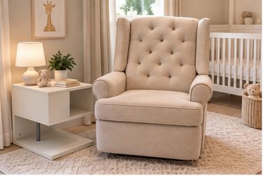 Nursery Upholstered Recliner Chair & Free Modern Side Table – Excellent Condition
