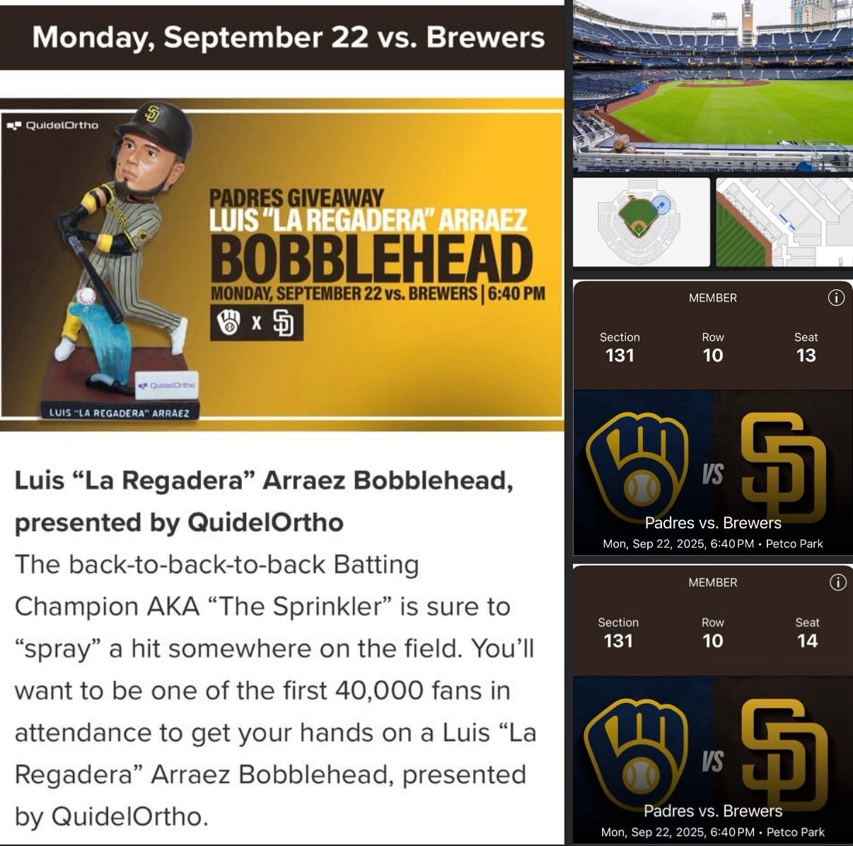 Padres VS Brewers $120 for 2 In section 131