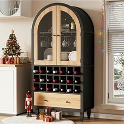 Wine Bar Cabinet with 2 Glass Doors, Liquor Cabinet Wine Cabinet with Stemware Holders and Modular Wine Rack Storage for Home Bar, Dining Room, Kitche