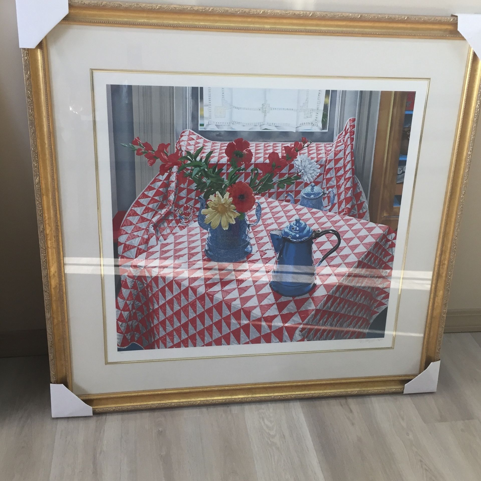 Red & White Quilt Signed & Nmbered Picture