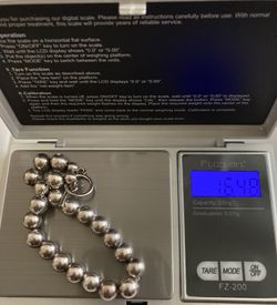 Sterling Silver 925 6mm 1/4" Ball Beaded 8" Bracelet Toggle Clasps 16.48 gram Made in Italy Plata