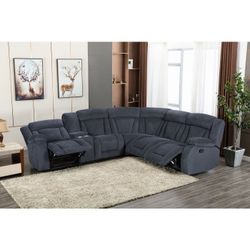 New Reclining Sectional.  124”x111”x40”H.  Plush Velvet Microfiber.  Tan/Brown/Grey.  Free Delivery!