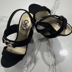 GBG Los Angeles Black Wedge Ankle Strap 6.5M