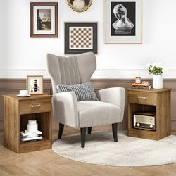2-Tier Nightstand with Drawer & Storage Shelf, Side End Table for Bedroom Living Room Set of 2, Wood Grain