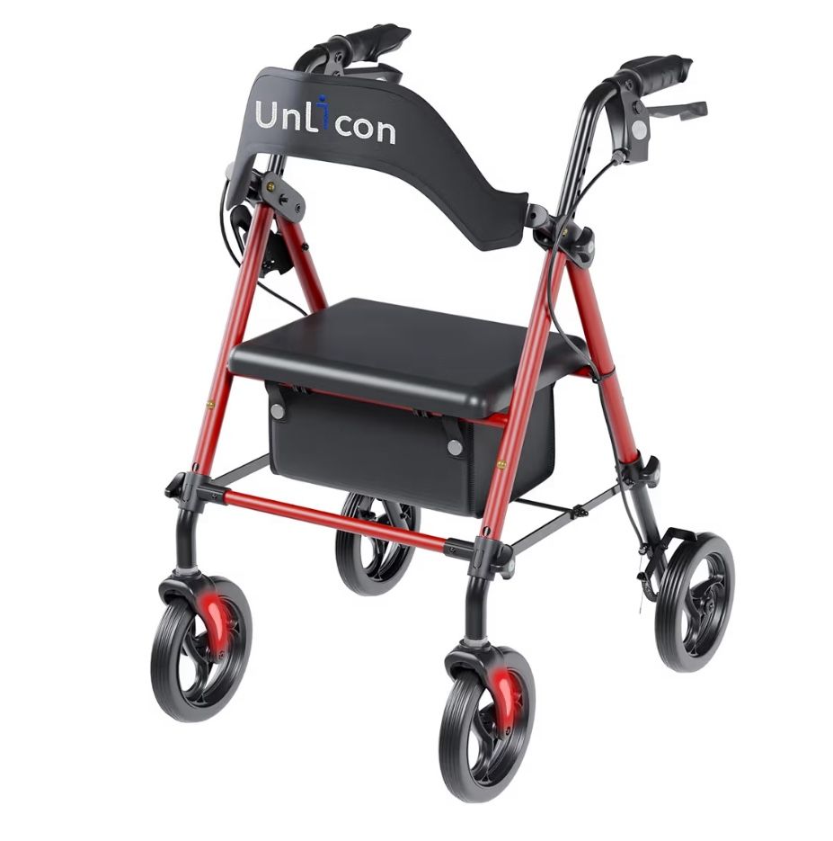 Brand New-Rollator Walker with Seat, Rollator Walker with Durable, 8'' Big Wheels, 350 lb. Weight Capacity, Adjustable Handles and Seat