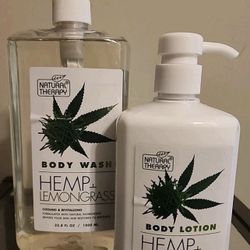Natural Therapy Hemp & Lemongrass Body Wash & Body Lotion Set – Cooling & Revitalizing – Free Shipping & Free Pickup